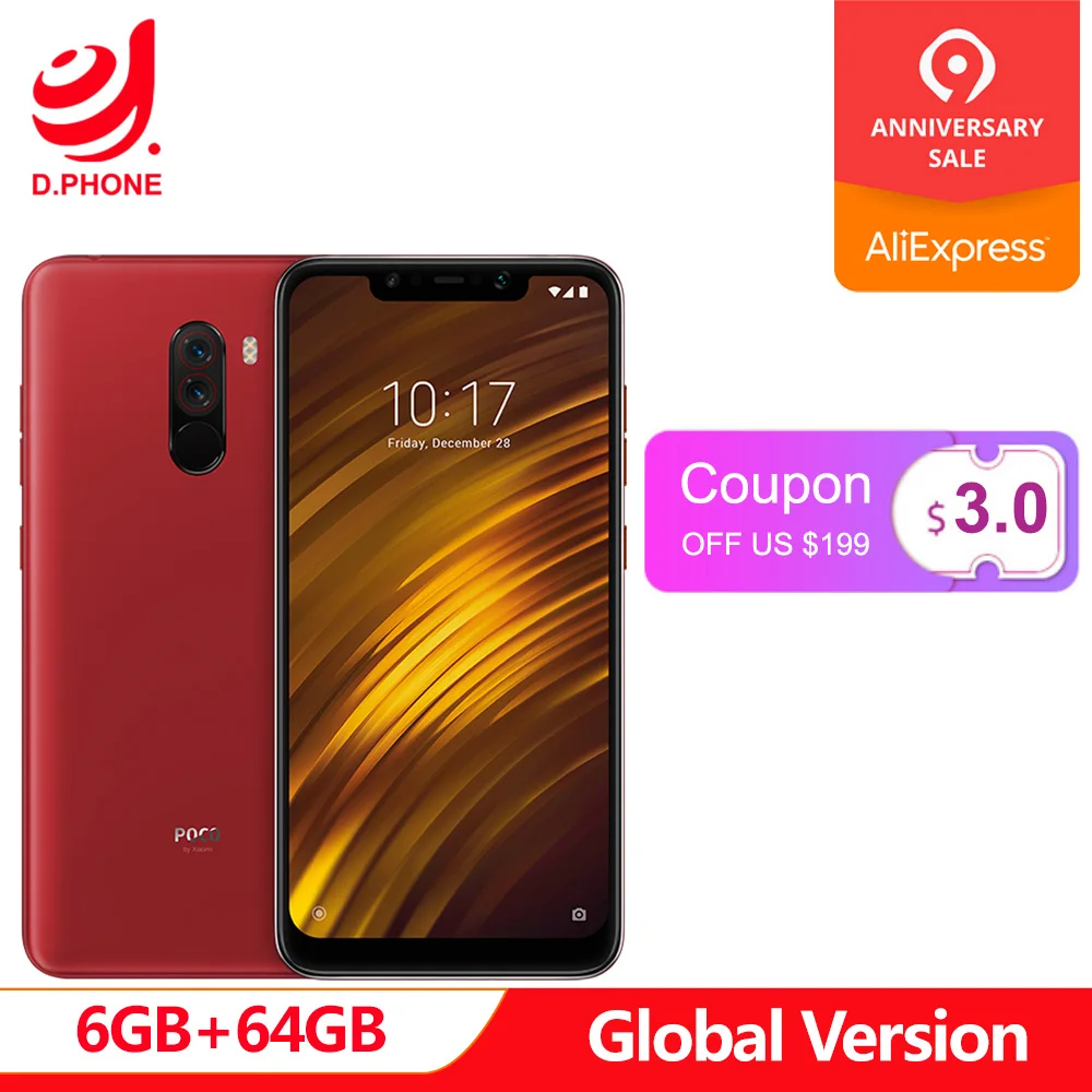 

Global Version Xiaomi POCOPHONE F1 POCO F1 6GB RAM 64GB ROM Snapdragon 845 6.18" Full Screen AI Dual Camera 4000mAh Smartphone