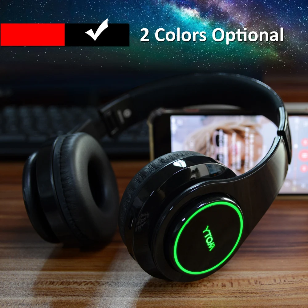 7 цветов Bluetooth наушники Беспроводная гарнитура Hi-Fi стерео наушники Музыкальная гарнитура FM и поддержка SD карты с микрофоном для ПК телефона