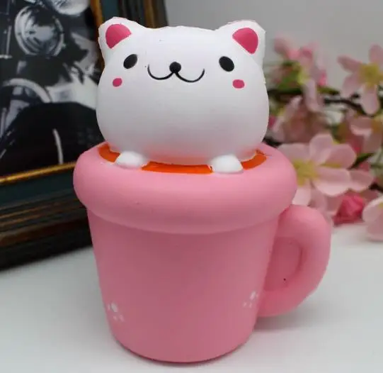 Kawaii squishy 14 см * 9 см jumbo булочки розовый чашки cat PU медленный рост мягкими 20 штук оптовая продажа