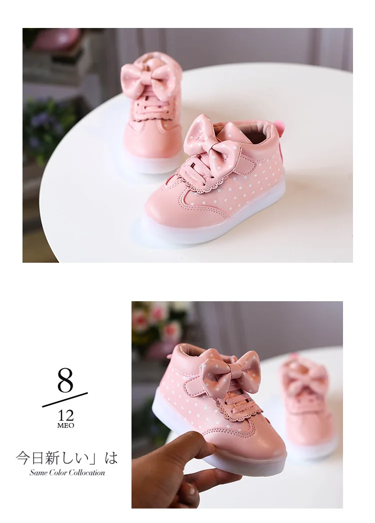 Светодиодный светящийся бант для маленьких девочек сапоги симпатичная обувь с принцессой светящиеся Детские кроссовки модная детская повседневная обувь для младенцев
