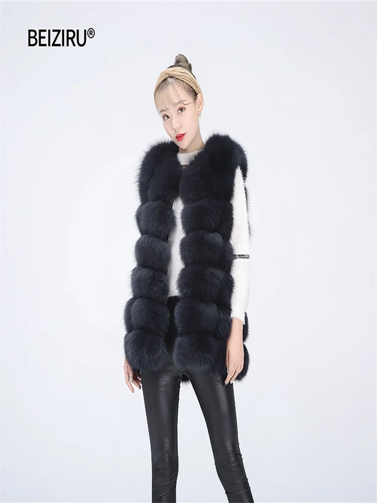 BEIZIRU real Fur Fox Vest Short Waistcoat woman natural winter warm Real Natural fox Fur Vest sleeveless silver fox vest - Цвет: Dark gray