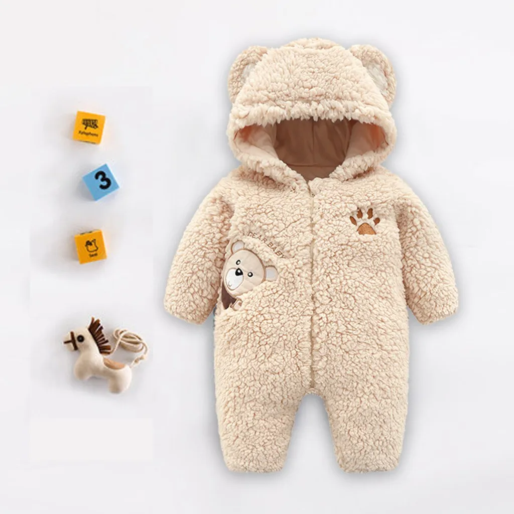 

Free Shipping Cute Winter Newborn Baby Boys Girls Keep Warm Cotton Zipper Cartoon Bear Hooded Romper Jumpsuit Dropshipping
