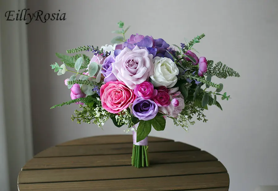 Eillyroasia фиолетовый сиреневый красивый свадебный букет белая фуксия Свадебный букет невесты цветок букет Роза для подружки невесты articielle