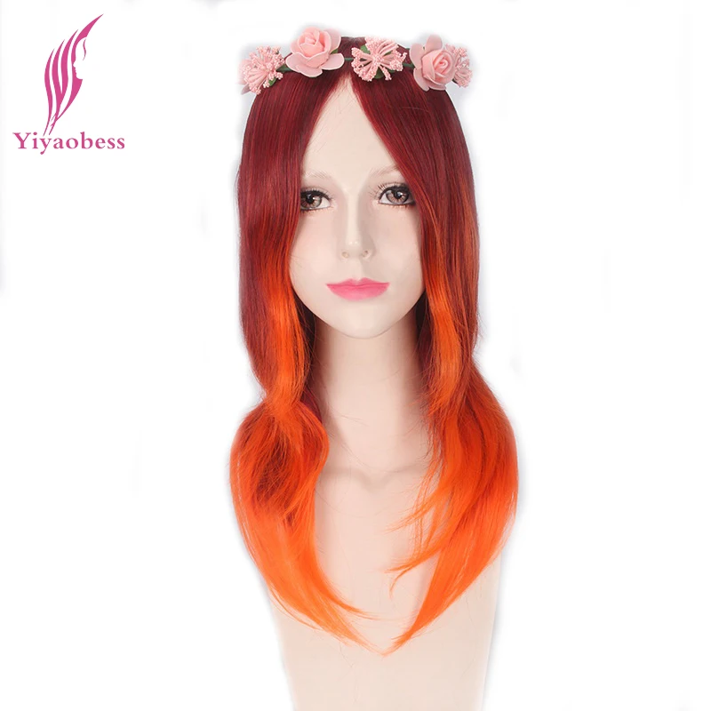 

Yiyaobess 50cm Straight Long Red Orange Ombre Wig Cosplay Costume Heat Resistant Synthetic Hair Wigs For Women