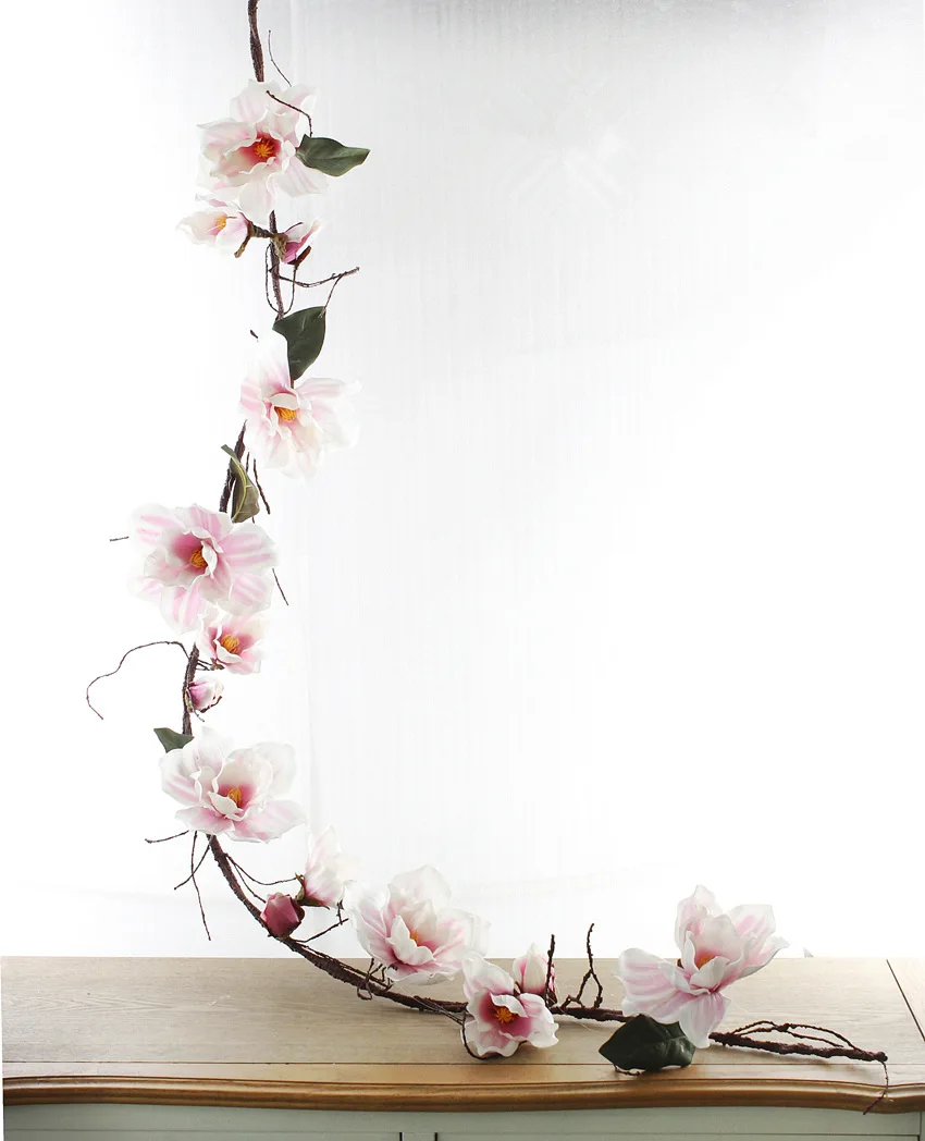 Нейлон цветок лоза искусственная Азалия искусственная Магнолия ветви cuckoos длинный стебель произвольный изгиб Шелковый Искусственный цветок ротанга - Цвет: PINK