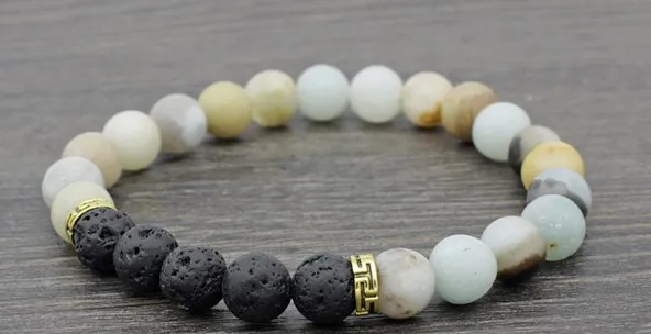 

8mm hrytr4 Reiki Chakra black stone volcanic lava Bracelet elastic white Howlite Buddha Yoga Charm stone bead Bangles