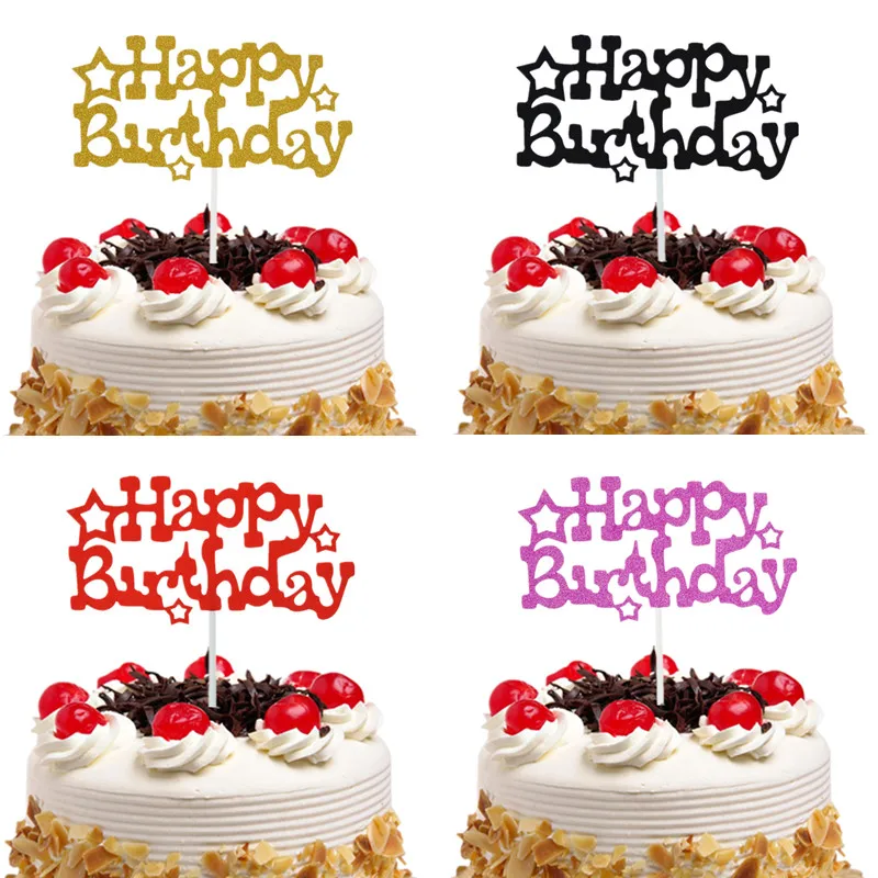 Glitter Cake Toppers Kids Happy Birthday Star Cake Topper Flag Party Favors Decor Wedding Baby Shower Cake Baking DIY Accessory