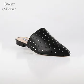 

Queen Helena Sabot black faux leather with studs