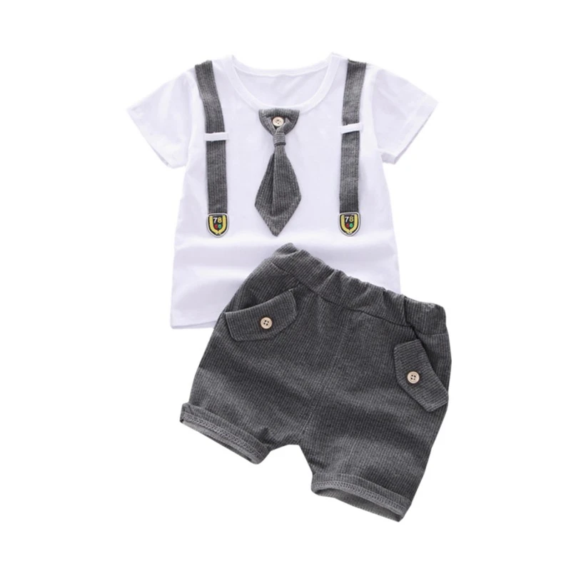 

Summer Fashion Infant Clothing Baby Suit Baby Boys Clothes Gentleman Tie Shirts+ Shorts Baby Set