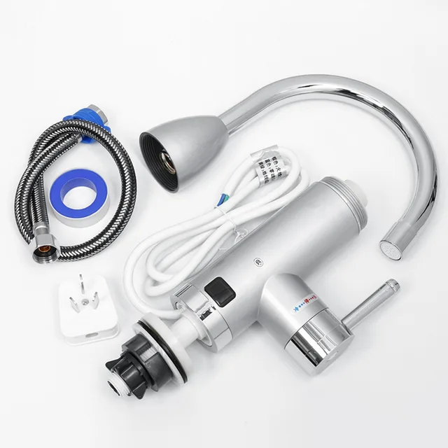 Electric Water Heater Faucet Hot Cold Mixer Faucet 360 Degree Adjustable Kitchen Instant Heating Tap Water Heater with LED