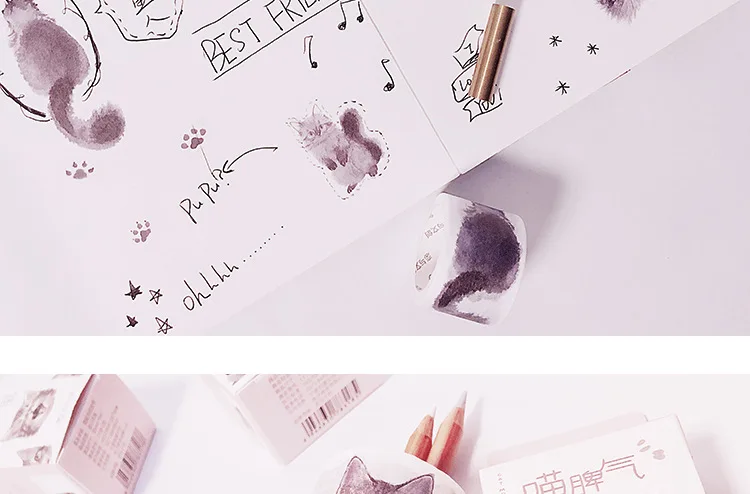 1 шт. милый Grey Cat и коготь серии васи декоративные ленты скотч DIY стикер для скрапбукинга Label