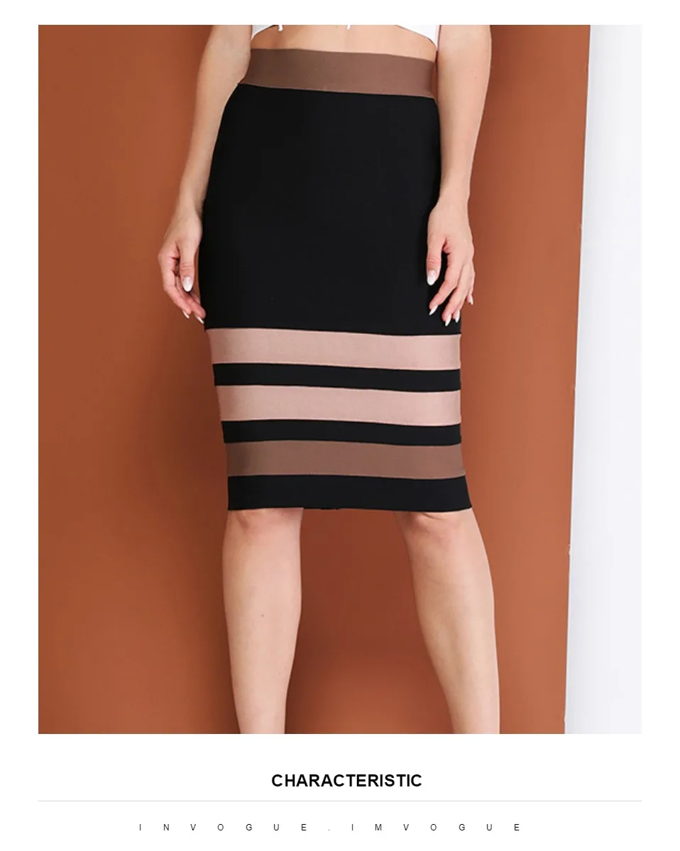 INVOGUE. IMVOGUE Цвет Блок Полосатый высокая Талия Bodycon Мода повязки юбка