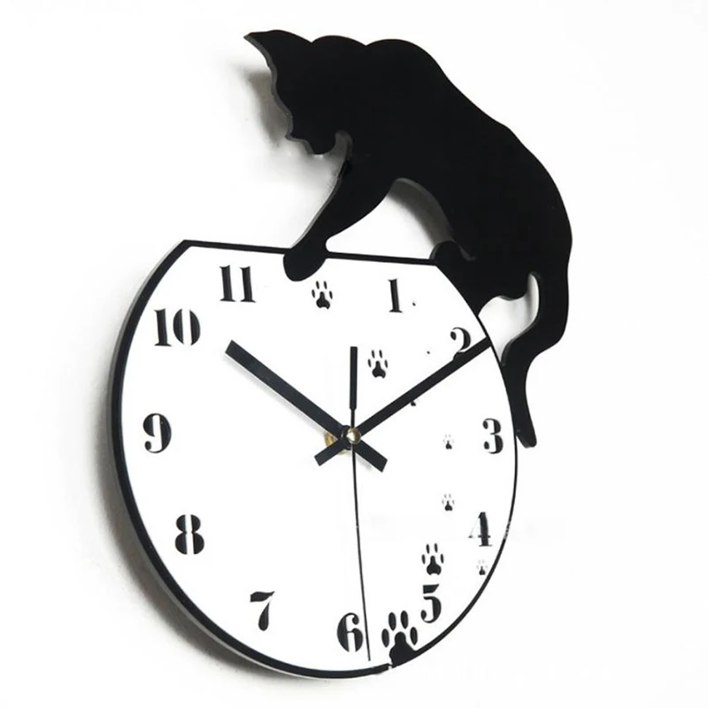 Милый кот следы акриловые часы настенные часы современный дизайн домашний декор Часы настенные наклейки