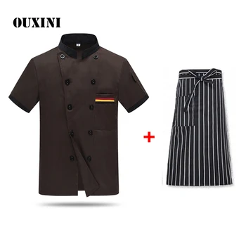 summer Kitchen Chef Uniform Bakery Food Service Ultra-thin Breathable Double Breasted restaurant uniform Chef Jacket Send apron unisex chef jacket kitchen restaurant uniform shirt summer chef cook shirt apron hat food service bakery hotel work clothes