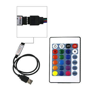 

Mini RGB Led Controller 24Keys RF Wireless Remote Controller With 4pin USB Cable DC5V 12A For 3528 5050 SMD LED Light Strip L