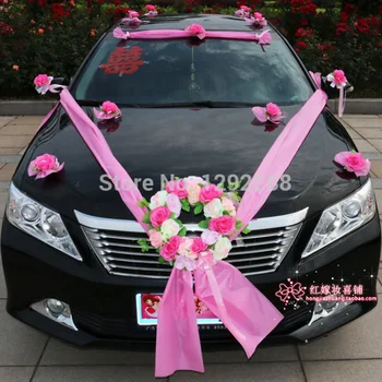 

Fiori bomboniere wedding car flower decoration set red pink purple main flower garland back roof flowers Artificial flowers