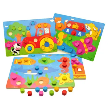 

Kids Early Education Puzzle Toys Matching Board Plate Mushroom Nails Wooden Toy Recognition Colour Early Learning toy for kids