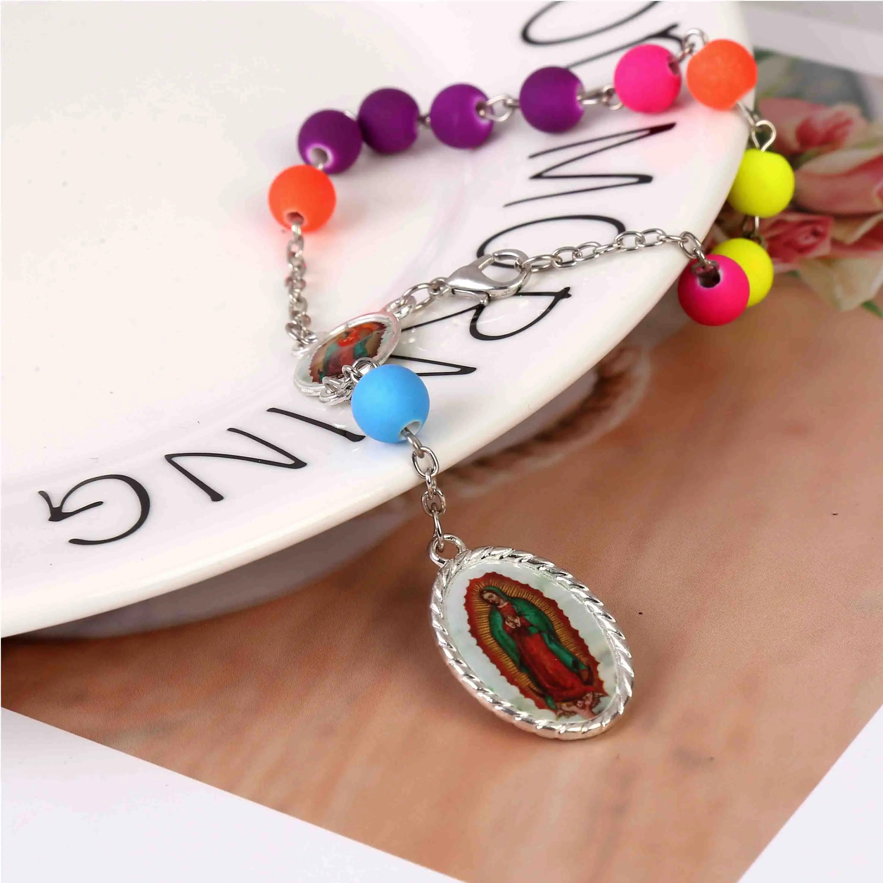 

Catholic Cross Bracelet Pearl Crystal Imitation Children Rosary Baby Baptism Grace Mini Catholic Rosary