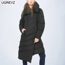 UGREVZ женский пальто Черный на весну и зиму 2018 Новый длинным рукавом черные свободные большие Размеры нерегулярные сплошной Цвет пальто