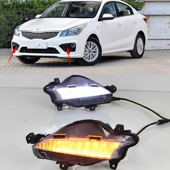 

Car Flashing 1 Set Car LED ABS DRL Daytime Running Light Daylight With Yellow Turn Signal Lamp For Kia RIO K2 2016 2017 LED