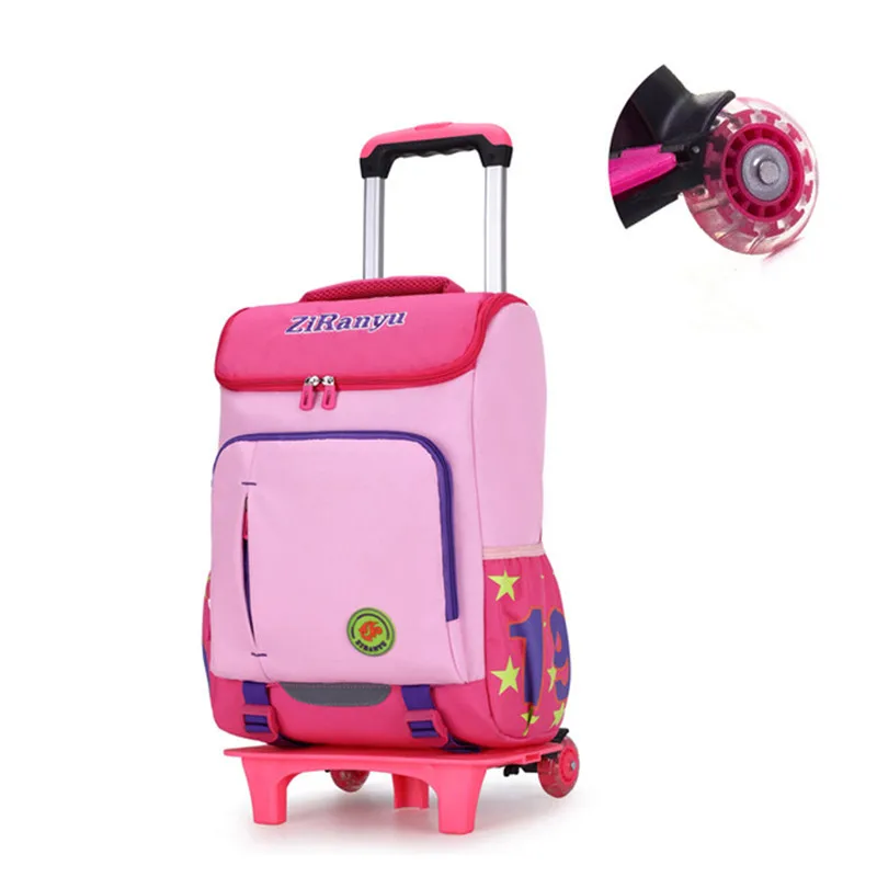 Высококачественный рюкзак с колесами, сумка для книг, школьный стиль для мальчиков, водонепроницаемая нейлоновая школьная сумка-тележка для девочек, 2/6 колес 3 - Цвет: Pink 2 small wheels