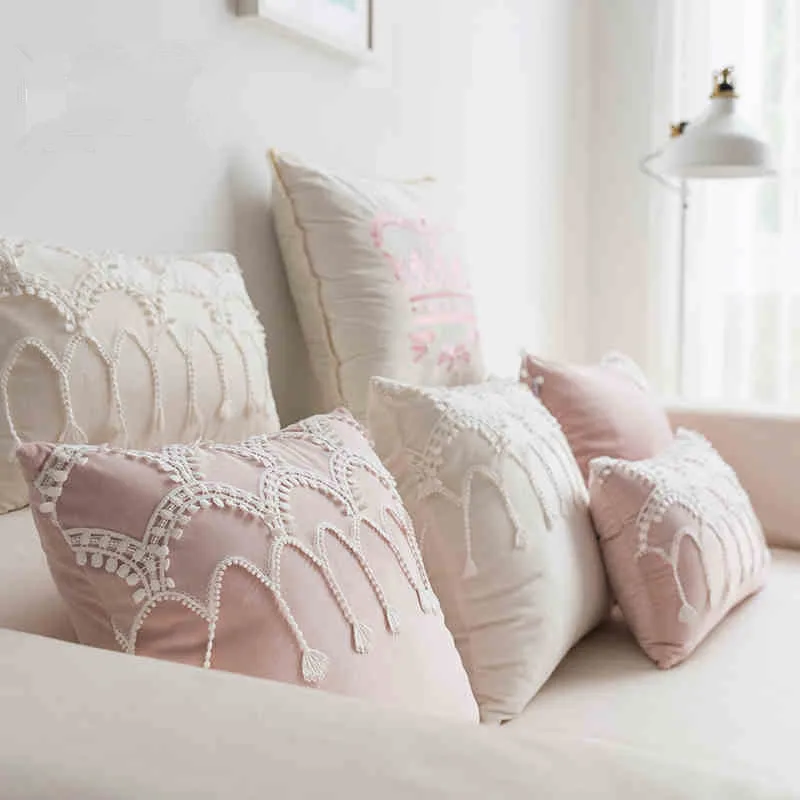 

30x50/45x45/50x50/55x55/60x60cm pink princess style cushion cover lovely embroiderey white pillowcase lumbar pillow cover sofa
