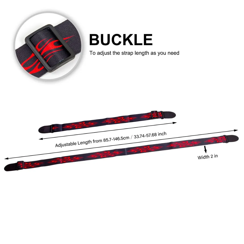 Adjustable Guitar bass Strap Leather Head Acoustic Electric Classical  Red Flame