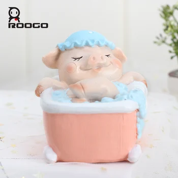 

ROOGO home decoration accessories for living room pig figurine statue leisurely cute pig resin ornament home desk decorations