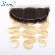 ILARIA волос Бразильский объемная волна 1B 613 блондинка натуральные волосы Кружева Фронтальная Закрытие 13*4 уха до уха 2 Tone Dark Roots платины Цвет