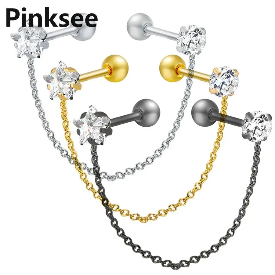 

1Pc Titanium Bar Labret Lip Ring Star Zircon Anodized Internally Threaded Tassel Gem Monroe 16G Tragus Helix Ear Piercing