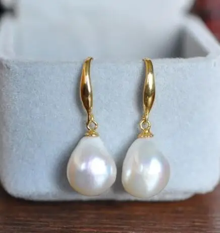 

Free shipping AAA 12-14mm South Sea White Baroque Pearl Earrings 14