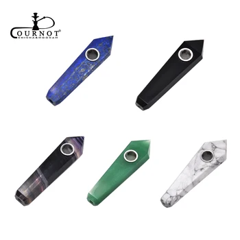 

COURNOT Natural Fluorite Quartz Crystal Smoking Herb Pipe 12 MM With Metal Smoking Bowl Pipe Six-Sided Shape Tobacco Filters Pip