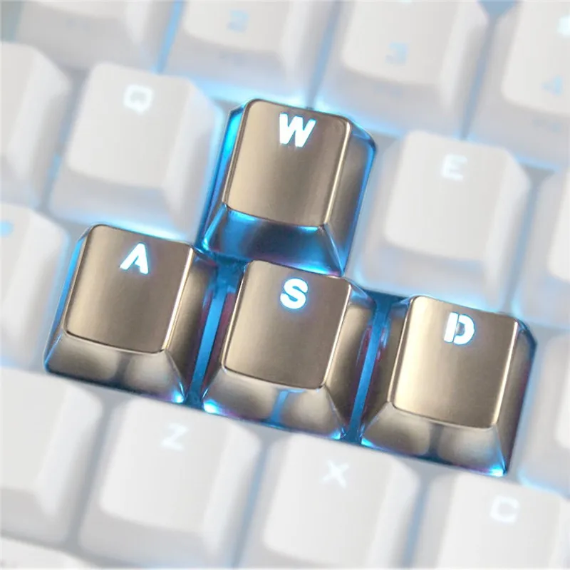 

4pcs Zinc Alloy Keycaps Switch Light Transmission for Mechanical Keyboard MX Axis Silver Metal Key Cap Transparent Keypress WASD