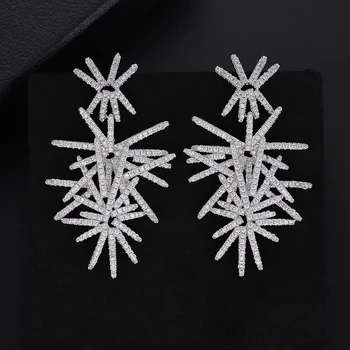 

Shining Irregular Stars Shape Full Cubic Zirconia Pendant Drop Dangle Pierced Earrings For Women