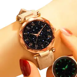 Женские римские цифры часы Роскошные Звездное небо часы модные повседневные наручные часы кожаный ремешок кварцевые часы Reloj Mujer