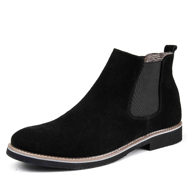 

Round Toe Solid PU Fashion Chelsea Boots Men Low Slip-On Casual Martin Boots Winter Sewing Ankle Concise Motorcycle Shoes