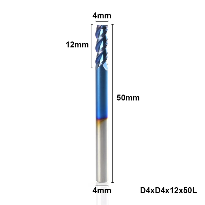 XCAN 1 шт. 1-12 мм с синим покрытием 3 флейты карбида концевые фрезы алюминиевый режущий фрезы Спиральные Фрезы с ЧПУ Концевая фреза - Длина режущей кромки: 1pc D4xD4x12x50L