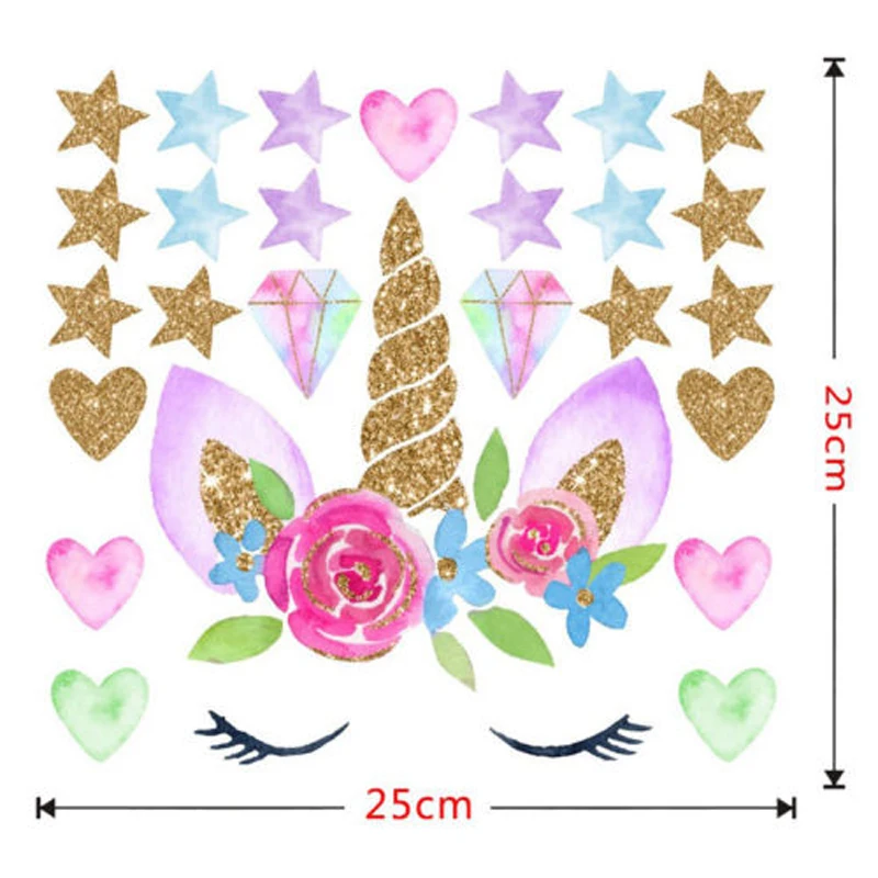 Креативный Единорог звезды наклейки на стену для девочек спальни цветные наклейки на стену золото розовое в горошек декор - Цвет: C