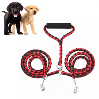 

New Nylon weaving Durable One drag two dog leash While holding two dogs Double - headed pet dog traction rope dog lead leashes