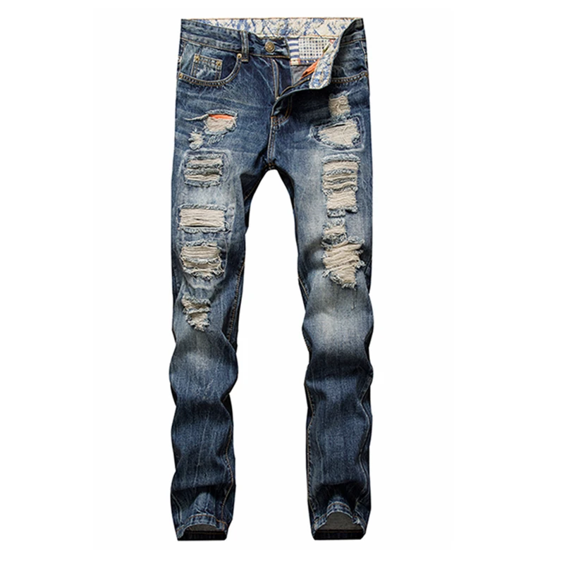 Hot 2016 New designer famous brand upscale cotton men jeans ripped pants European and American style