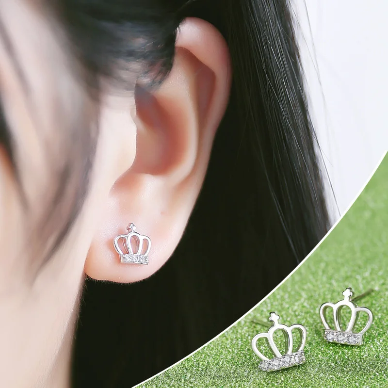 

Korean Fashion Jewelry Crown Crystal Stud Earrings for Women Charm Princess Temperament Earrings Gift for Girls Kid Lady