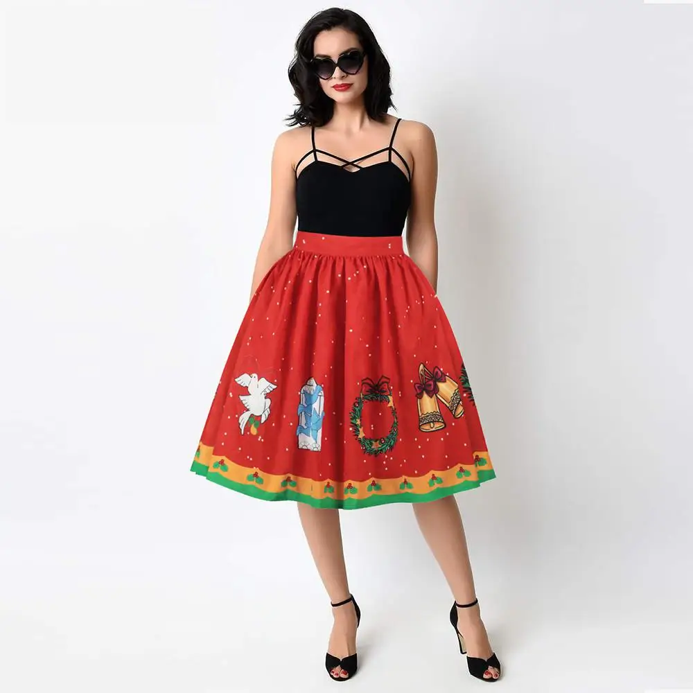 High Waist Christmas Skirts Women Side With Zipper Women Knee length
