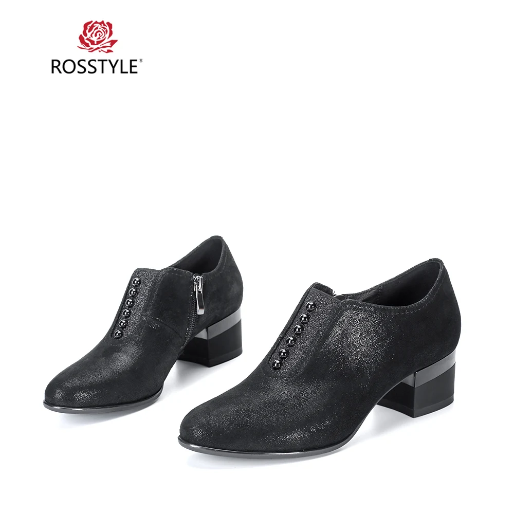Clásica Zapatos Pie Piel Oveja Suave Superficial Retro Cuadrados Casual Redondo Black C11 Dedo Tacones Mujer Alta Del Rosstyle De Calidad Bombas 7ZYwdqF7B