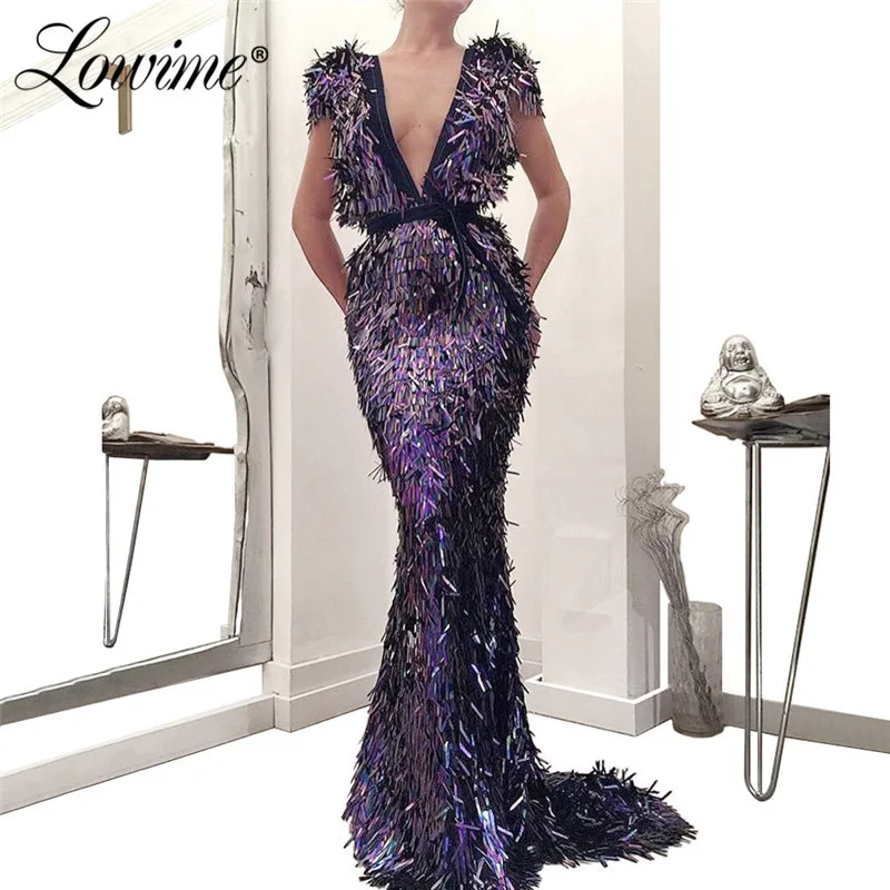 

Sequin Deep V Neck Evening Dress 2019 Mermaid Sexy Prom Dresses Robe De Soiree Capped Sleeves Wedding Party Gowns Robe De Soiree