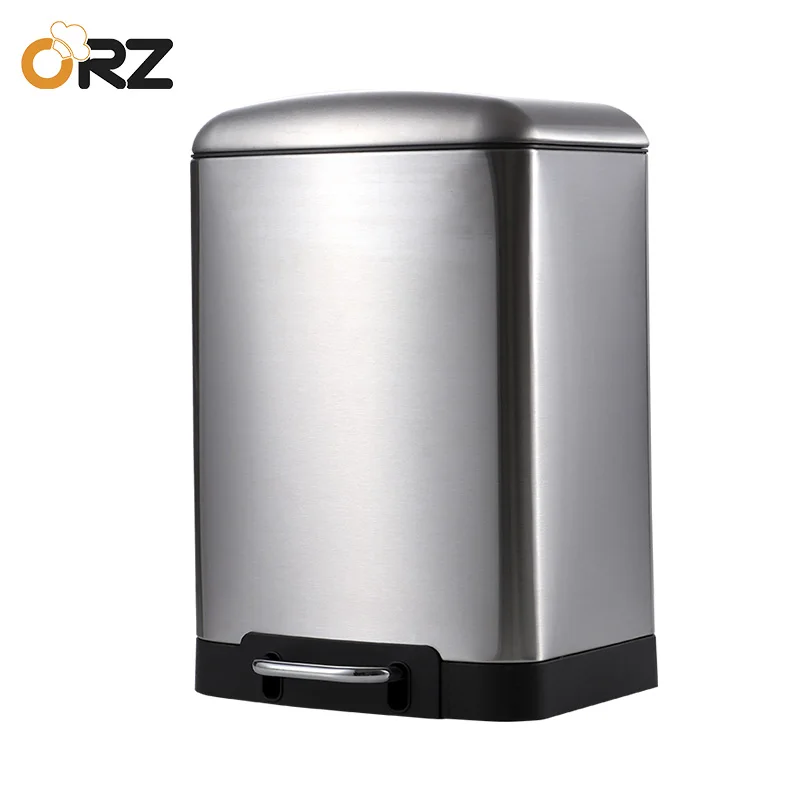 

6L Garbage Trash Can Stainless Steel Square Waste Bin Step Foot Pedal Outdoor Garbage Bin Kitchen Bathroom Office Rubbish Bin