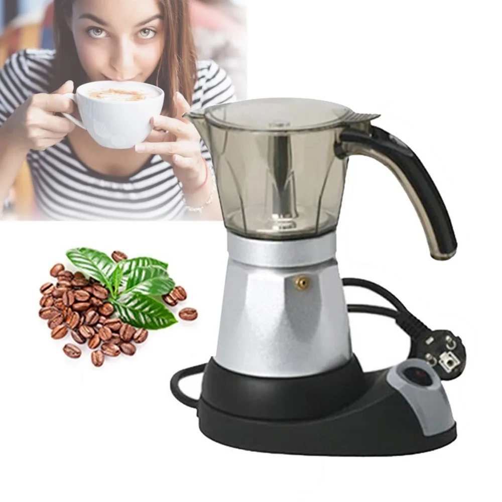 

3 to 6 Cup Electric Moka Coffee Pot Percolators Tool Filter Cartridge Aluminium Alloy Electrical Espresso Maker EU Plug