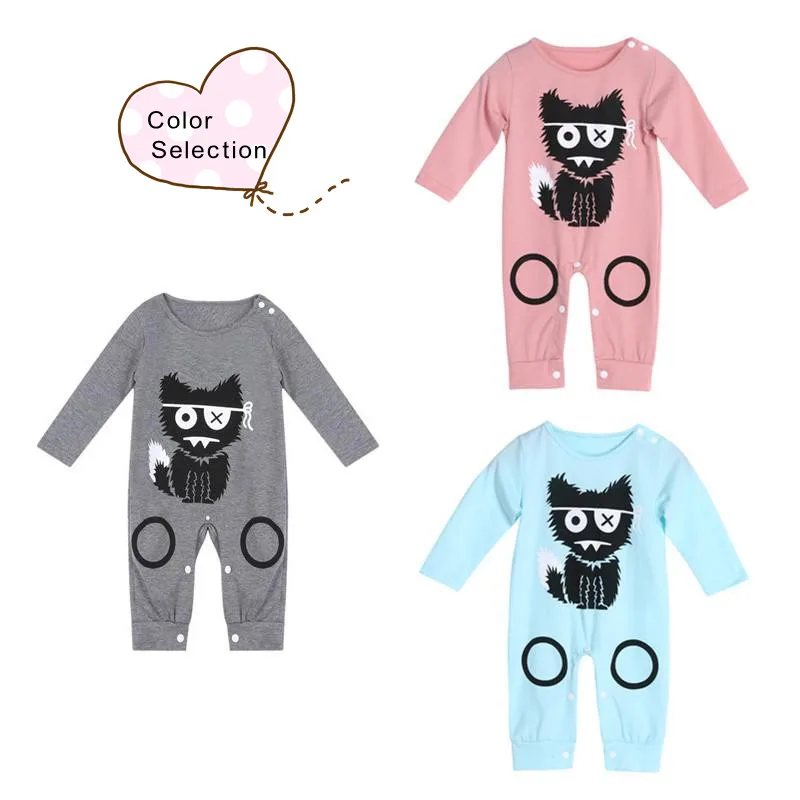 Newborn Baby Long Sleeve Cotton Romper Cloth Cartoon Cat Printing Infant Girls Boys Toddler Pajamas Clothing 5-2