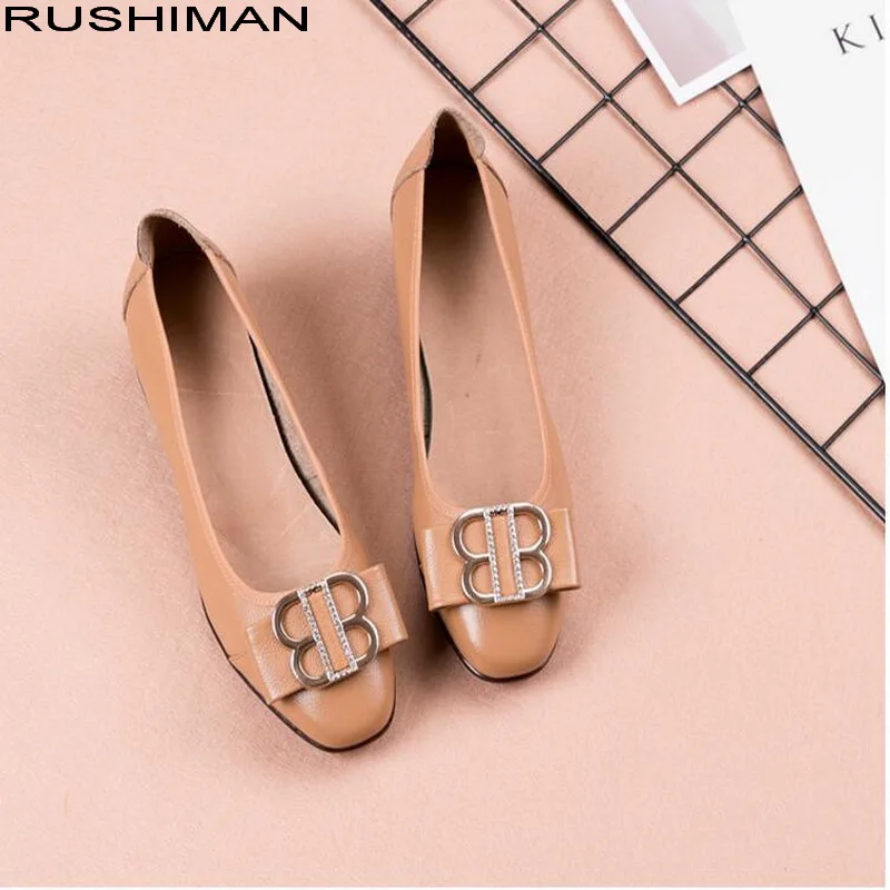 

2019 spring new Genuine Leather Low Heel comfortable non-slip mother shoes soft bottom thick Cow leather women's shoes