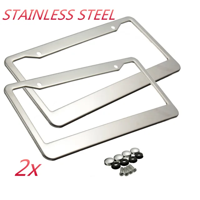 2pcs Sliver Metal Stainless Steel License Plate Frames Bolts Holder 2pcs Sliver Metal Stainless Steel License Plate Frames Bolts Holder W Caps Tag Cover