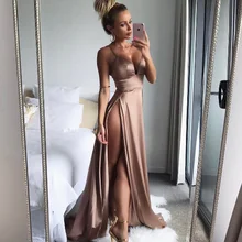 

2018 Summer Dress High Slit Pink Maxi Dress Women Solid V Neck Sexy Cross Back Evening Elegant Party Clubwear Long Dresses